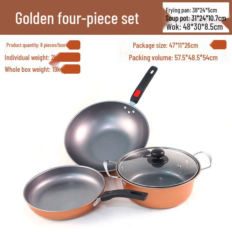 Thirteen-Piece Non-Stick Cookware Set: Includes Spatula, Soup Pot, Milk Pot, Frying Pan, and More.