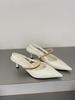 Beautiful Nude Patent Leather Pointed High Heels Women'S Summer Temperament Metal Word With Sexy Thin Heel Bag Head Sandals