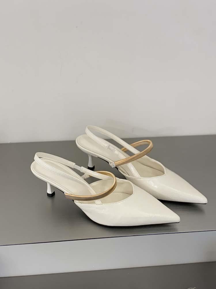 Beautiful Nude Patent Leather Pointed High Heels Women'S Summer Temperament Metal Word With Sexy Thin Heel Bag Head Sandals