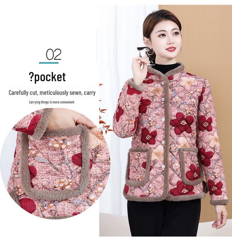 Mom's Velvet Warm Padded Jacket - Autumn/Winter Stylish Cotton Coat for Middle-Aged