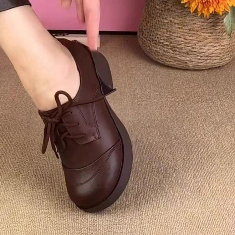 Autumn Small Leather Shoes Women's Shallow Mouth Single Shoes Women's Thick-heeled Comfortable Soft-soled Work Mother Shoes