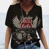 Hot US Route 66 Pattern 3D Print Women's V-Neck T-shirts Casual Lady Short Sleeve Oversized Pullover Fashion Tops Women Clothes