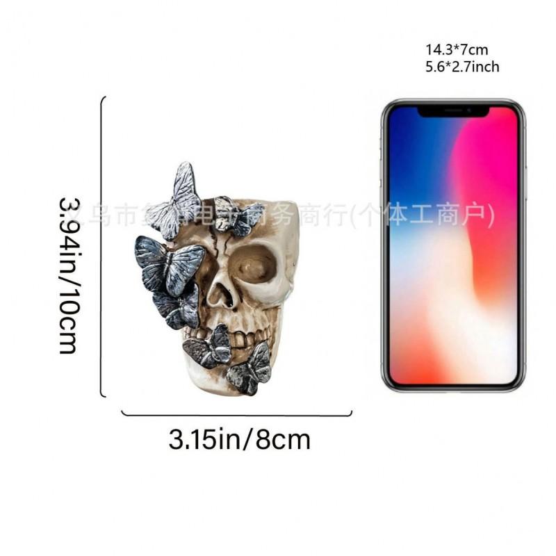 Halloween Skull With Black Butterfly Resin Desktop Organizer Decorative Vase Home Party Decoration Craft