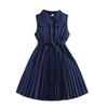 Girls' Fashionable Dress for Spring and Summer, Elegant Cinched Pleated Dress for Children