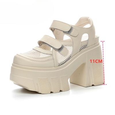 11cm High Heel Damensandalen Netz Atmungsaktiv Echtes Leder Absatz Hoch Damen Sandalen Plateau High Heel Sandalen Sandalias Mujer