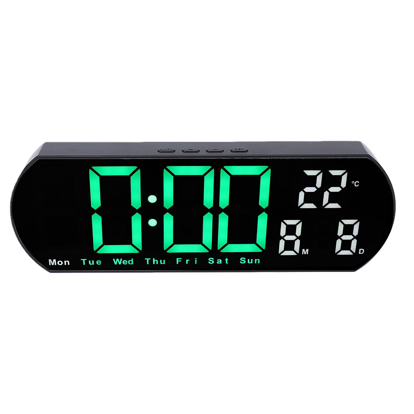 LED Digital Clock 12 24H Wall Mounted Auto Dimming Electronic Alarm Clock with Temp Data Week Display Snooze Function