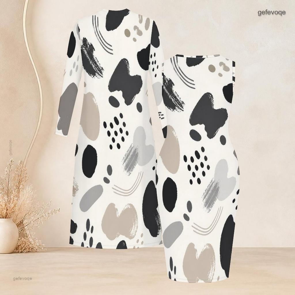 Women Plus Size Printed Two Piece Set Long Sleeve Open Front Cardigan Sleeveless Bodycon Dress