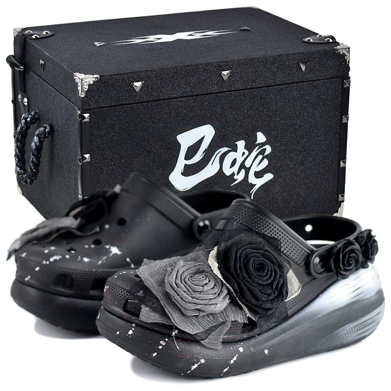 Crocs Spring Rose Girl Sweet Cool Lolita Casual Little Fragrance Ballet Exquisite Gift Box Edition Hole Shoes Unisex Same Black