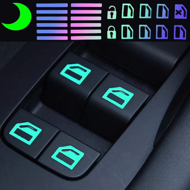 Autocolant Buton Comutator Luminos Ridicare Geam Auto Ridicare Geam Ușă și Geam Comutator de Siguranță de Noapte Decorațiune Autocolant Fluorescent Colorat
