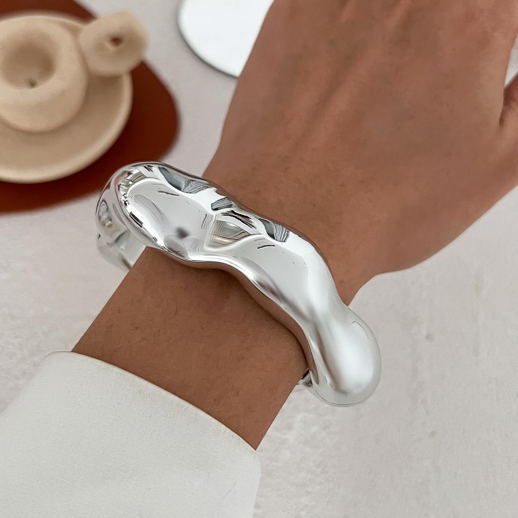 DIEZI Exaggerated Gold Silver Color CCB Cuff Bangles Vintage Punk Irregular Geometric Plastic Bangles Women Bracelet Men Jewelry