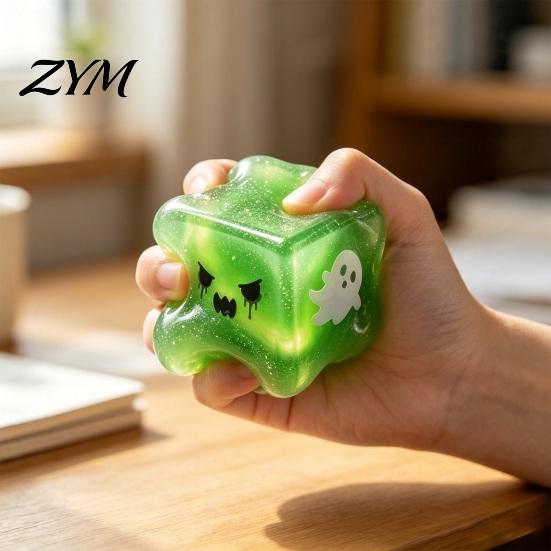 Unique Board Game Dice Accessories Halloween Ghost Squeeze Cube, Glitter Slow Rising Fidget Toy, Rebound Pinch Toys Soft Decompression Sensory Toy for
