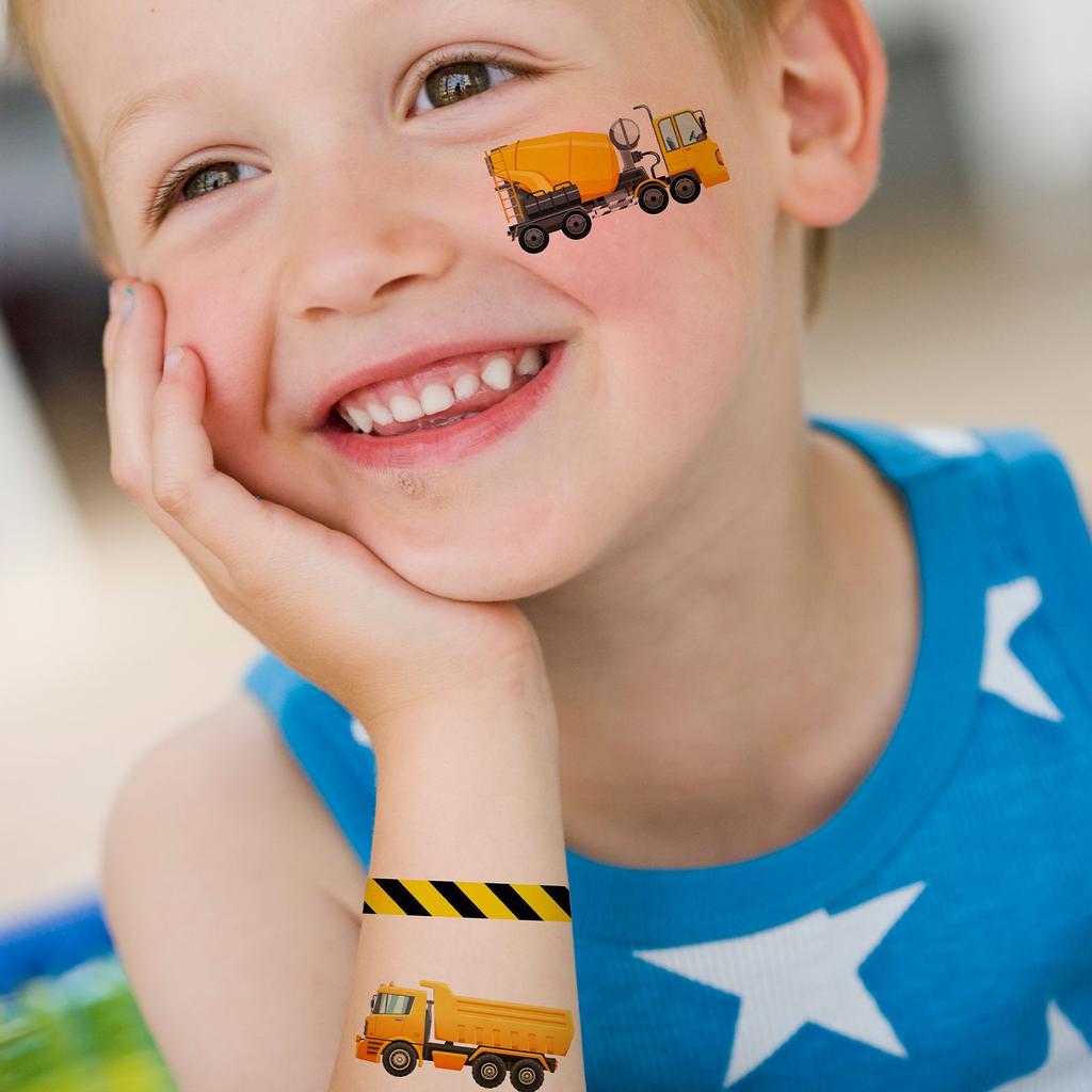 Kinder Cartoon Baustellenfahrzeug Tattoo Aufkleber, Junge Weltraum Bagger Roboter Auto Gesichtsaufkleber