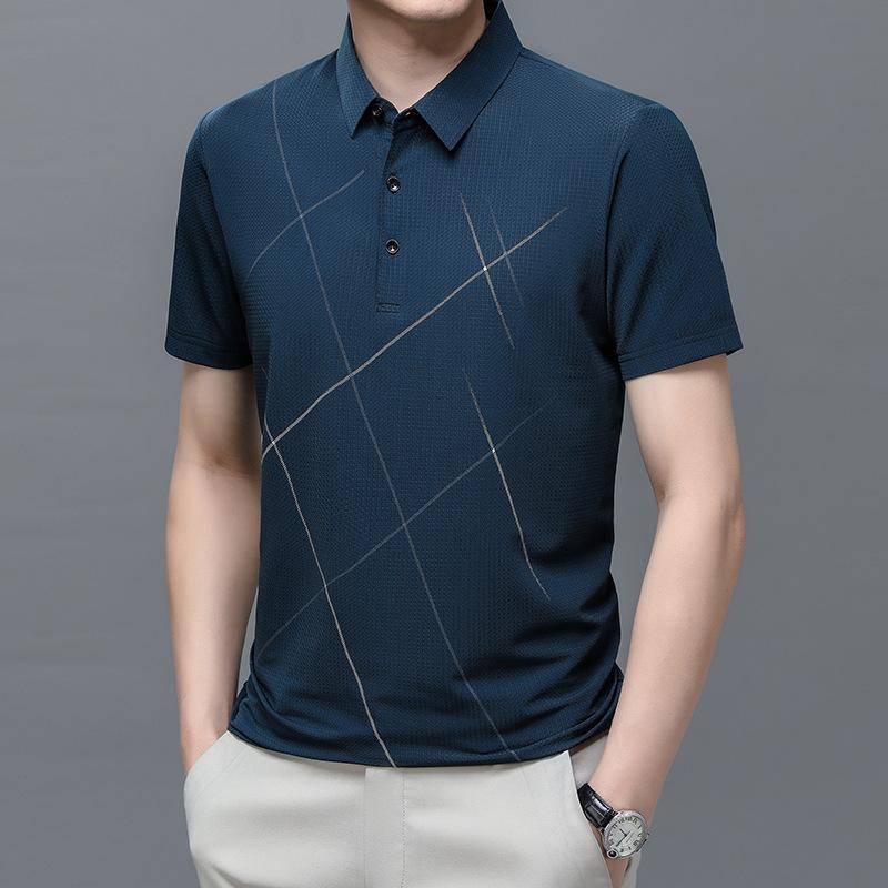 Ice Silk Polo Shirt Men'S Short-Sleeved Lapel T-Shirt Medium And Green Business Casual High Elastic Upper Clothes