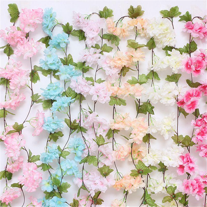 Lifelike Silk Cherry Flowers Garland For Weddings And Home Decoration 2.2m