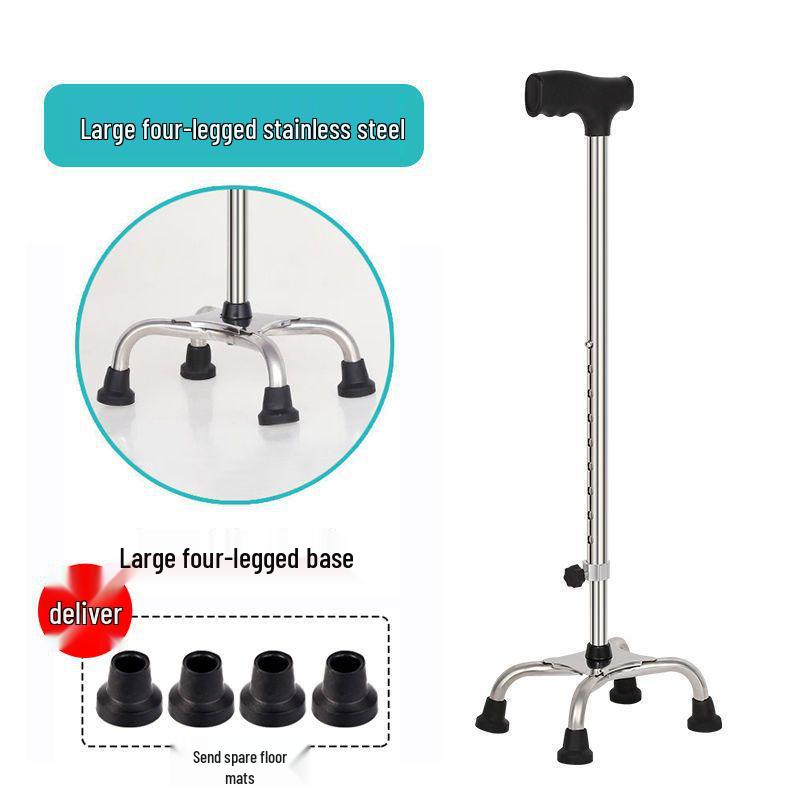 Adjustable Non-Slip Four-Legged Cane for Seniors - Lightweight Stainless Steel Walking Stick