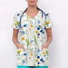 Scrubs Medical Uniforms Woman Fashion Floral Print Dental Nurse Tops V-Neck Short Sleeve Patch Pocket Tees Nurse Uniform Woman