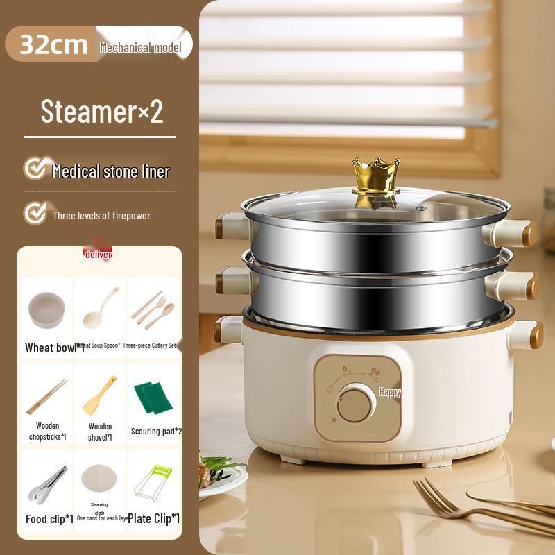 Wielofunkcyjny parowar elektryczny: Stal nierdzewna, Trójwarstwowy, Minutnik, do gotowania na parze, gotowania i duszenia