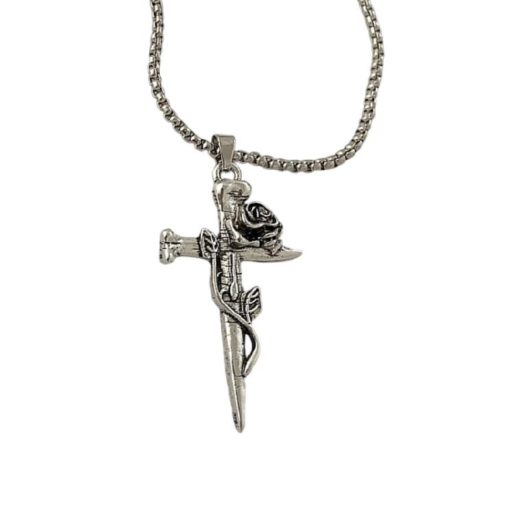 Versatile Crucifix Pendant Chain Rose Detailing Adjustable Necklace for Everyday Outfits Religious Accessory Jewelry