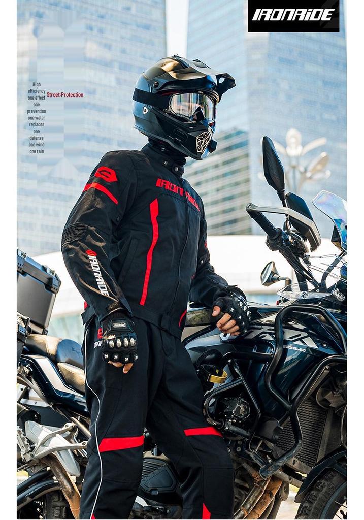 Męski kombinezon motocyklowy na cztery pory roku: Ciepła, Oddychająca, Wodoodporna Kurtka i Wiatroszczelne Spodnie.