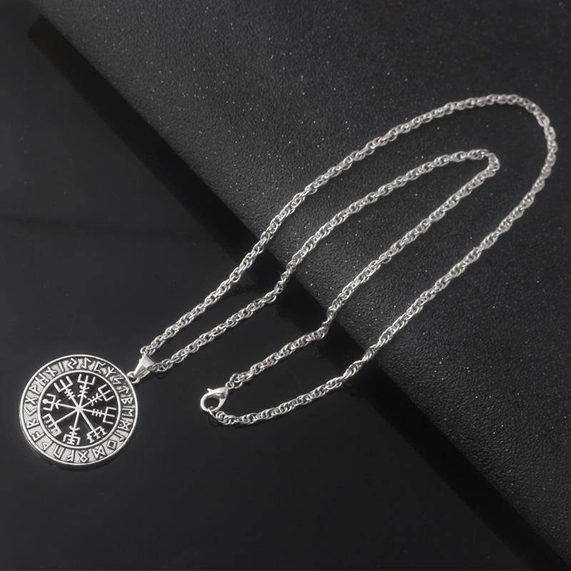Norse Viking Odin's Runes Necklace Vegvisir Symbol Compass Pendant Vintage Necklaces for Women Men Jewelry