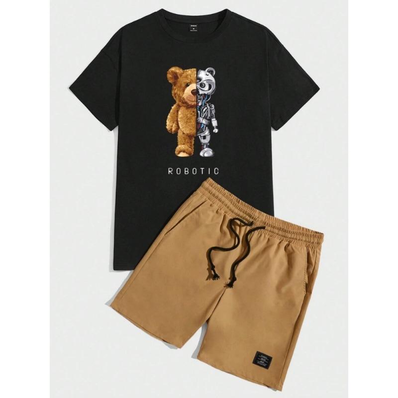 Summer Daily Men's Casual Shorts 3D Black And White Printed Men's T-shirt Shorts Set Urban Street Men Fashion Short Sleeves