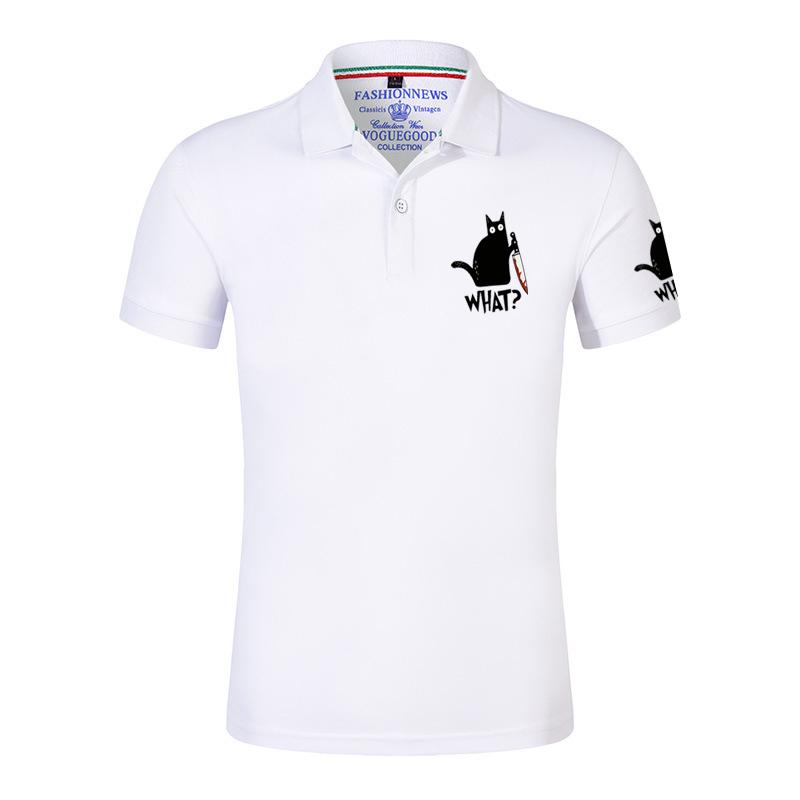 

Summer Men s Fun Knife Cat Cartoon Printed Logo Printed High end Street Solid Color Multi functional Loose Comfortable Polo Shirt S білий