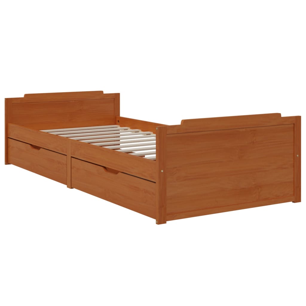 Vidaxl Bed Frame With Drawers, Honey Brown, Pine, 90 X 200 Cm