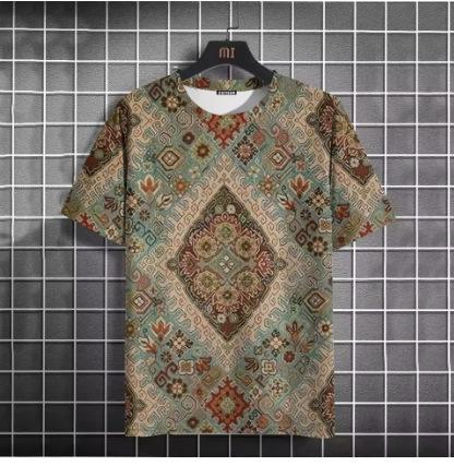 Vintage Men's T-Shirt Easy Race Print, Short Sleeve Summer Round Neck Streetwear Loose Transparent