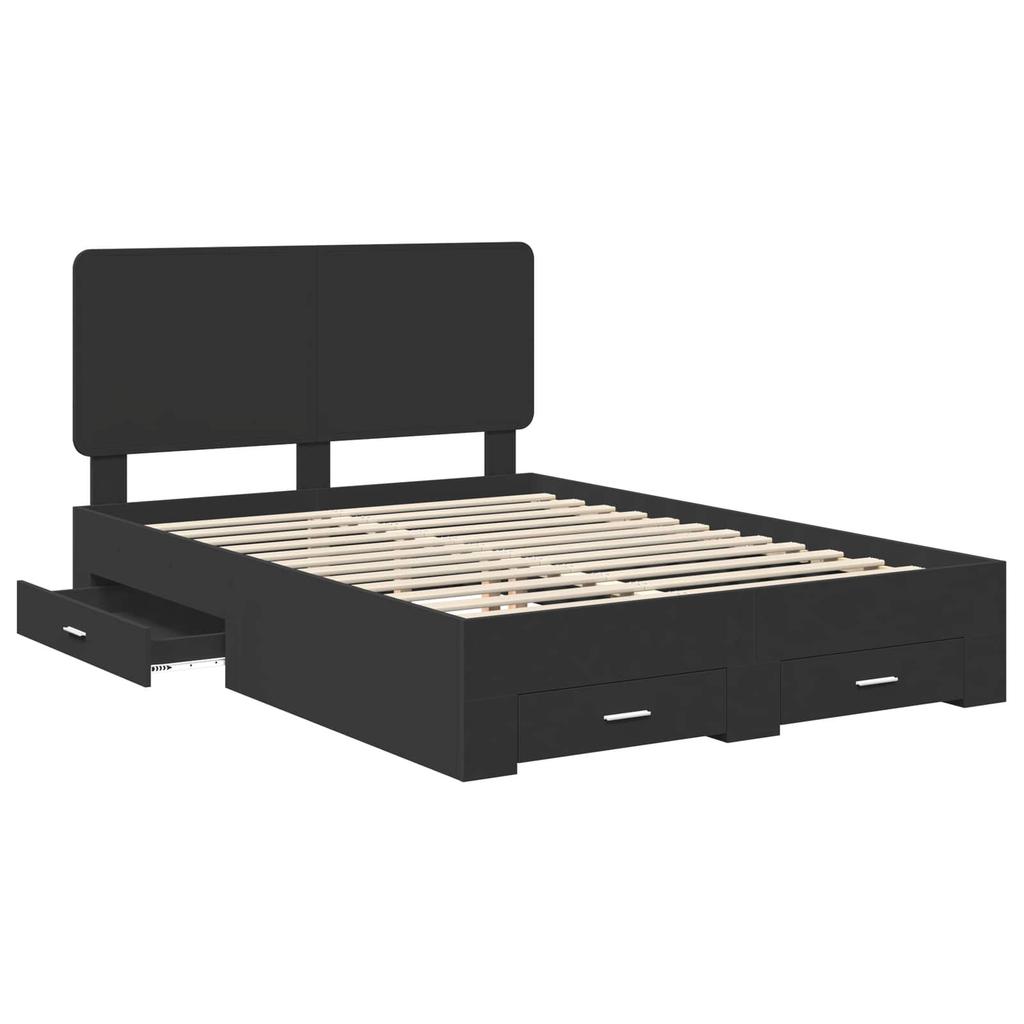Storage Bed Frame with Headboard Black 140 X 190 Cm Particleboard