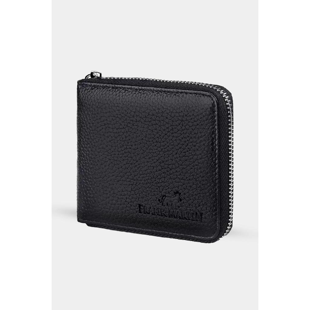 Stilvolles schwarzes Kartenetui aus Leder mit originellem Geldfach mit Reißverschluss und Geschenkbox