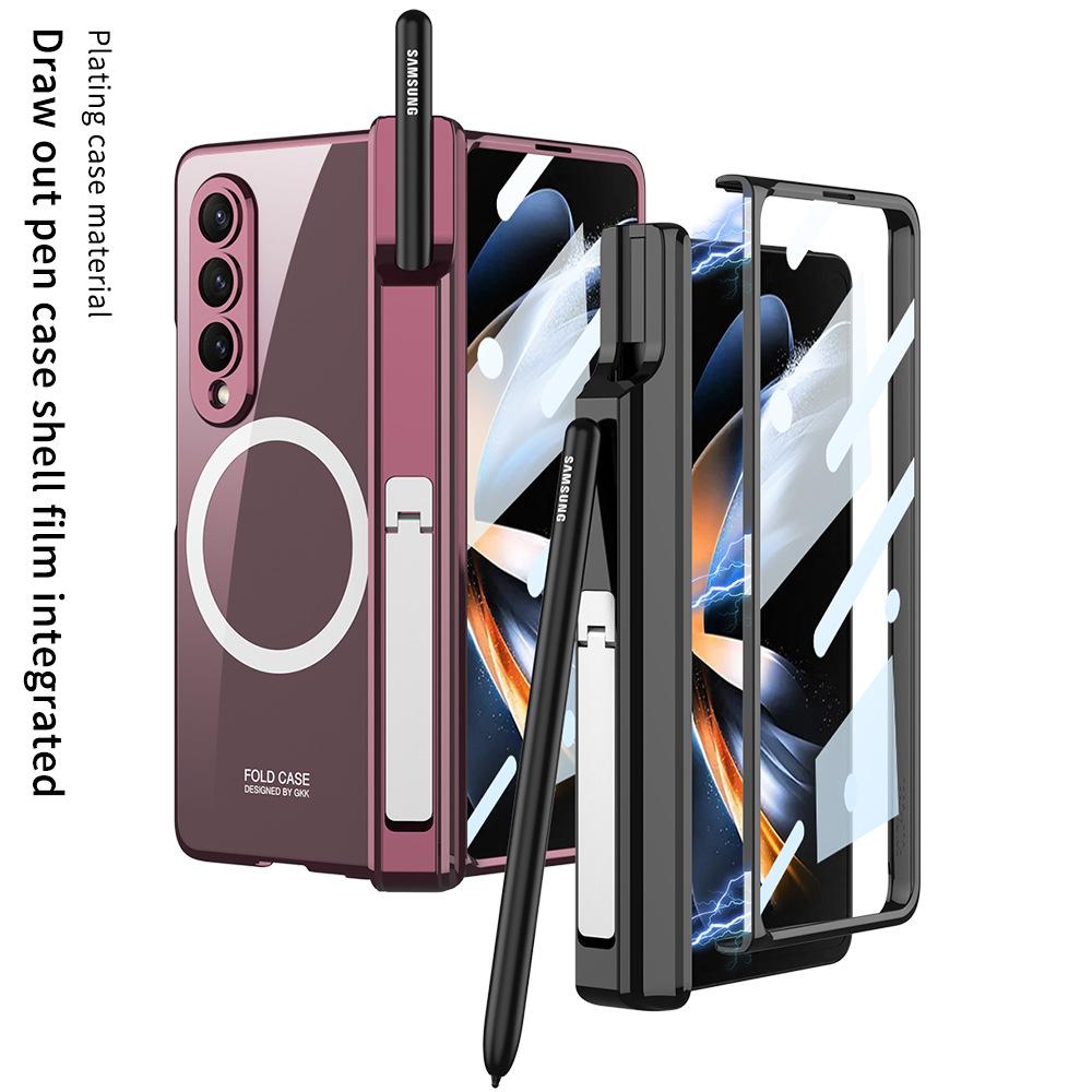 Samsung ZFold4 Mobile Phone Case Wireless Charging Magnetic Suction Case Film Phantom Pen Holder Holder Folding Full Cover Protective Case