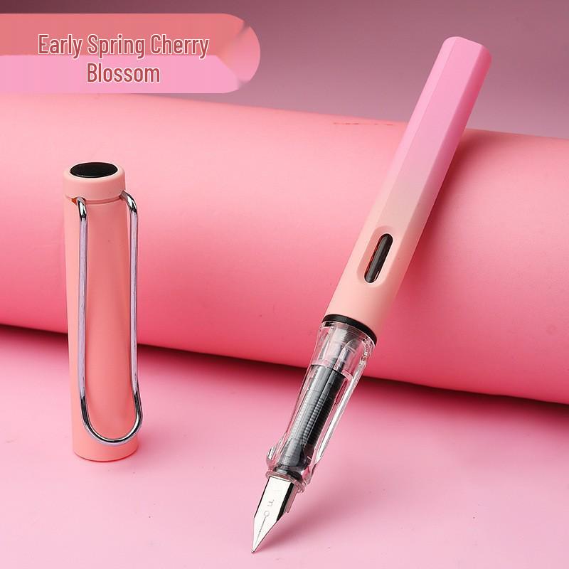 Refillable Ergonomic Fountain Pen for Students - Transparent Colored Plastic Design