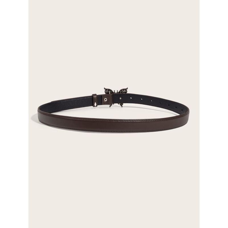 Stylish Retro Butterfly Women's Belt Crafted From Smooth Pu Material In Black And Coffee