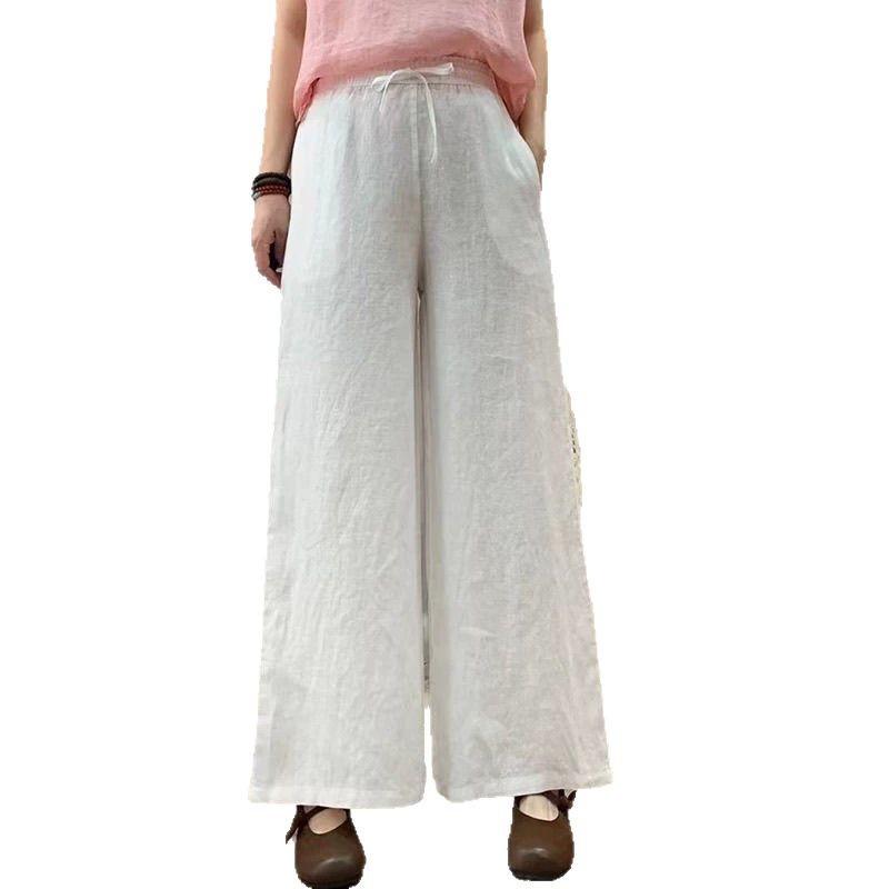Cotton and Linen Pants Women's High-waisted Loose Pants Casual Pants Tethered Elastic Waist Summer Thin Trousers New
