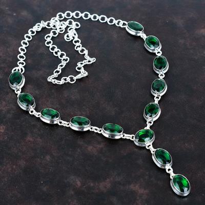 Facettierte Chromdiopsid-Halskette Edelstein-Schmuck 925 Sterling Silber Halskette verstellbare Kettenhalskette handgefertigte Halskette Geschenke für Frauen