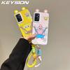 KEYSION Cute Ear Cartoon Case for OPPO A96 A76 with Lanyard Soft Silicone+PC Shockproof Phone Back Cover for Realme 9i 4G