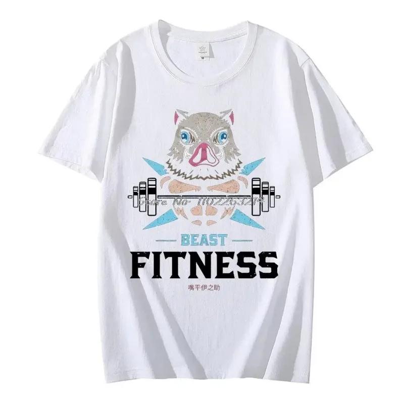 Anime Funny Print Beast Fitness Hashibira Inosuke Printed Cotton Tshirt Harajuku Men T Shirt Summer Unisex Short Sleeve T Shirt S