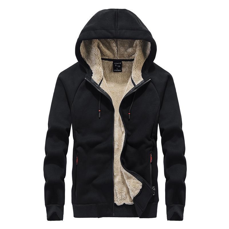 Men's Plush Lamb Fleece Hooded Sweatshirt - Thick, Loose, Warm Cardigan for Autumn and Winter Sports Leisure