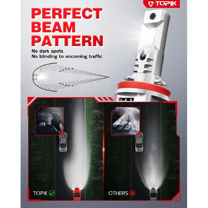 TOPIK T26 9005 H11 LED Bulb Combo HB3 H9/H8 Bulbs, 900% Brighter 72000LM 6500K Cool White, Plug N Play With 50000Hrs Lifespan, 99% Compatibility,