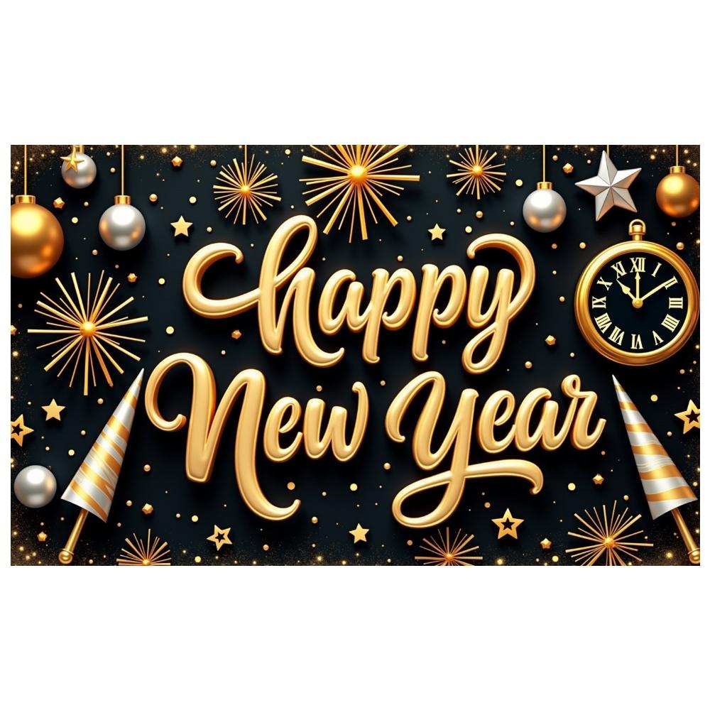 Happy New Year Banner Festive  Holiday Celebration Display Holiday Background Black Background Year-end Display For Office