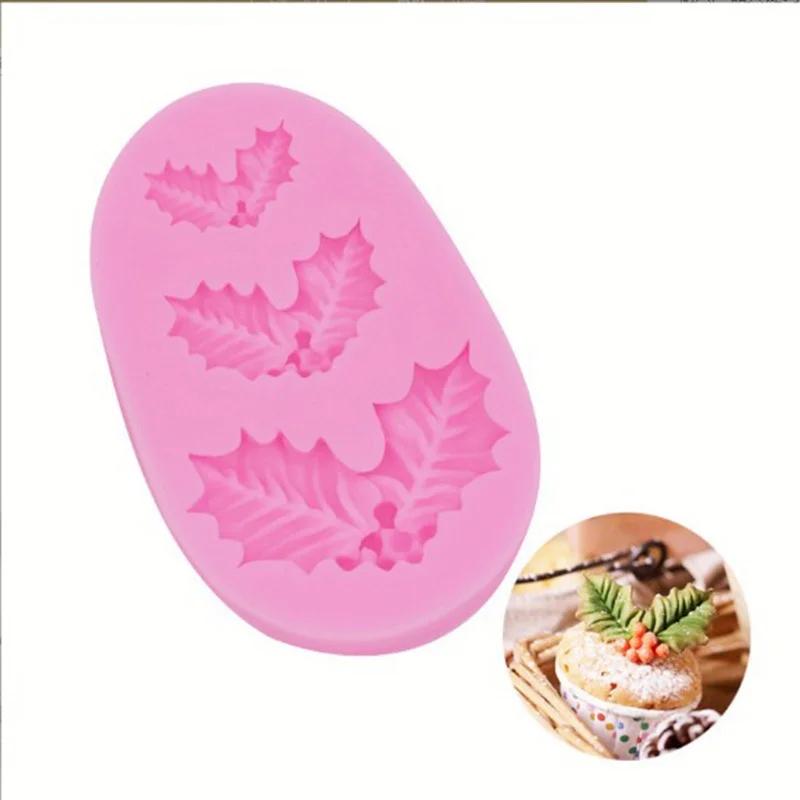 Christmas Holly Decoration Fondant Cake Silicone Mold Chocolate Candy Molds Cookies Pastry Biscuits Mould DIY Cake Baking Tools