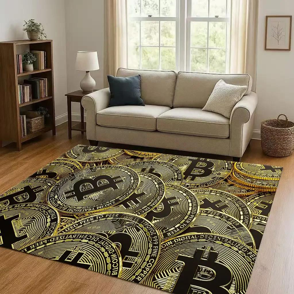 HD Rich BTC Bitcoin Circuit Board Art Cartoon Living Room Non-Slip Area Rug Carpet for Bedroom Playroom Sofa,Home Decor Doormat
