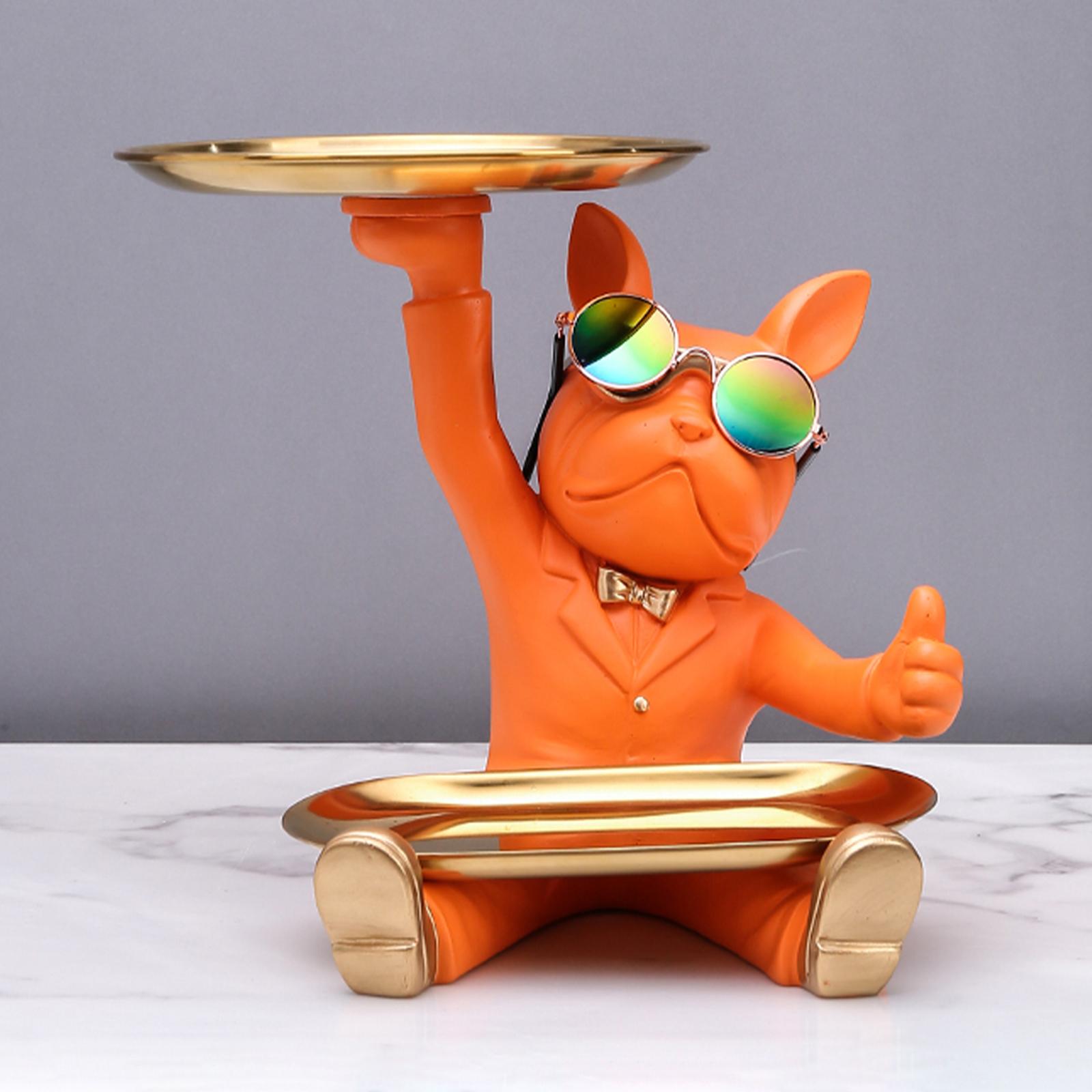 

Шикарная французская скульптура статуэтка собаки с подносом органайзер для стола держатель для ключей хранение мелочей смола для столешницы домашний декор оранжевый