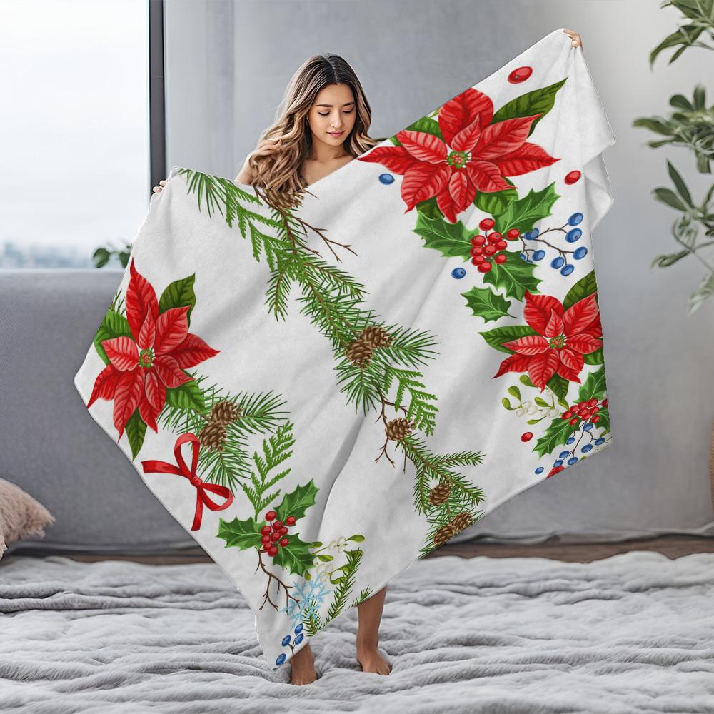 Festive Christmas Throw Blanket Cozy Holiday Decor Farmhouse Reindeer Plaid Snowflake Winter Comfort Warm Bedspread Gift Idea