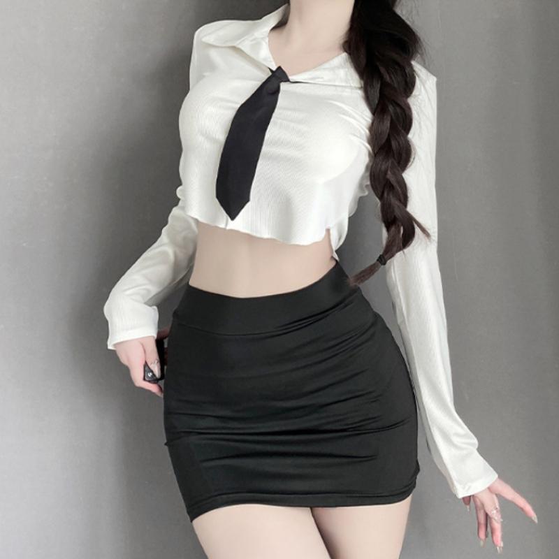 Sexy Office Cosplay Costumes Women Top Wrap Hip Miniskirt Erotic Lingerie Outfits Miss Secretary Roleplay Uniform Temptation Set