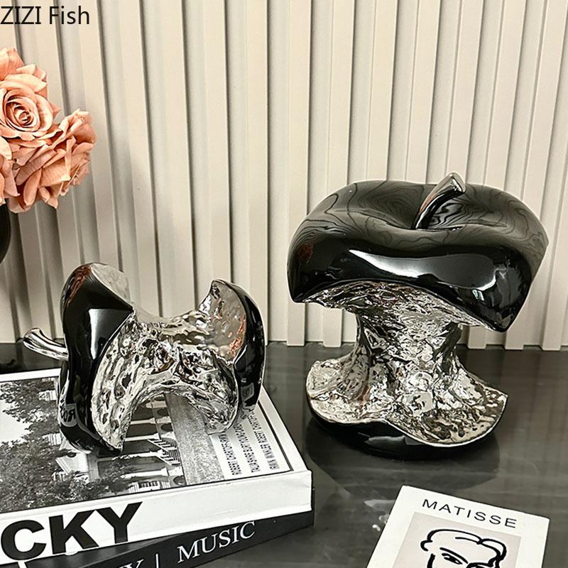 Pogryzione Jabłko Dzieła Sztuki Posrebrzane Owoce Statuetka Dekoracja Biurka Ozdoby Ceramiczne Rzemiosło Rzeźba Pokój Estetyczny Wystrój