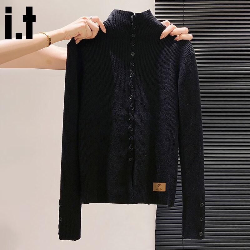 CHOCOOLATE Women s High-Neck Twisted Knit Cardigan S