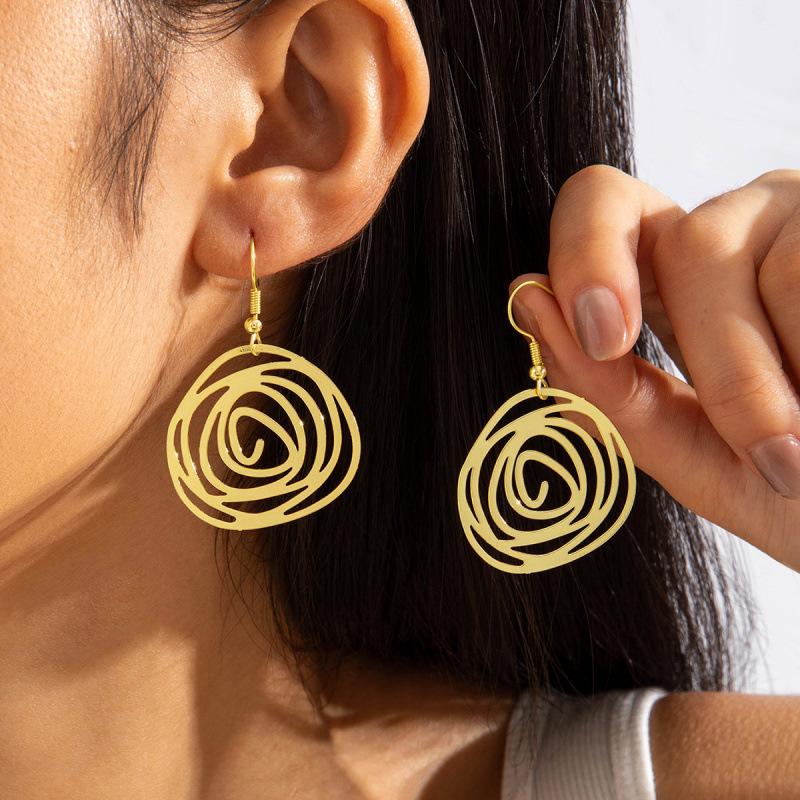Irregular Copper Circle Pendant Earrings Design Temperament Geometric Earrings Earrings Women