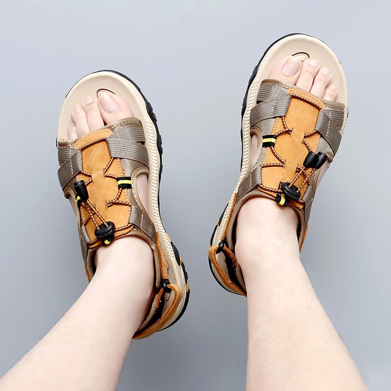 Fashion New Men's Sandals Soft Genuine Leather Sandals Shoes Men Large Size Outdoor Summer Shoes Comfort Beach Sandals Roman Men Shoes