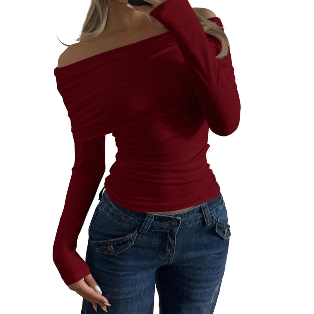 Spring One Shoulder Versatile Women's Fashionable Slim Fit Long Sleeved Top